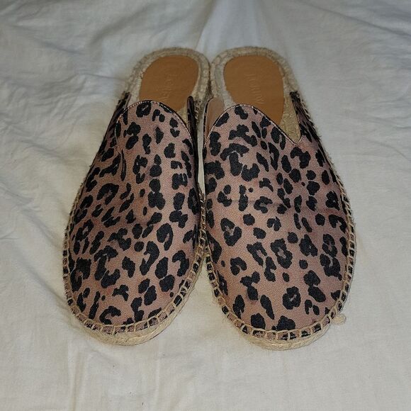 New JCrew Animal Leopard Printed Espadrille Mule Slides Size 11 - Picture 2 of 13